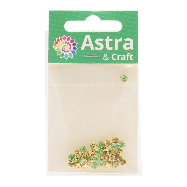 ЗЦ015НН44 Хрустальные стразы в цапах круглые (золото) зеленый 4*4мм, 29-30шт/упак Astra&Craft