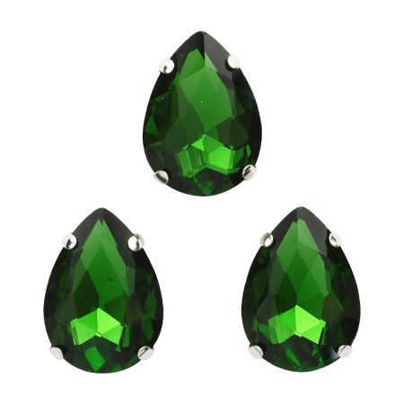 АЦ008НН1318 Хрустальные стразы в цапах формы 'капля', зеленый 13х18 мм, 3 шт.