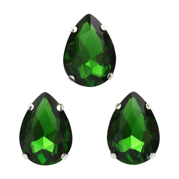 АЦ008НН1318 Хрустальные стразы в цапах формы 'капля', зеленый 13х18 мм, 3 шт.