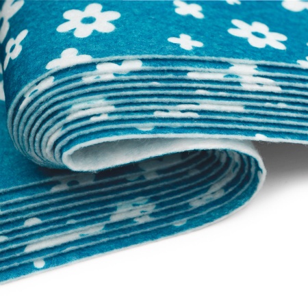 Фетр листовой мягкий с рисунком 'Цветочки', 1.0мм, 20х27см, 10 шт/упак, Astra&Craft (AF882/YF683 голубой)