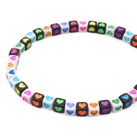 66882 Набор бусин черн/бел. с разноцветными сердечками, 40г Astra&Craft