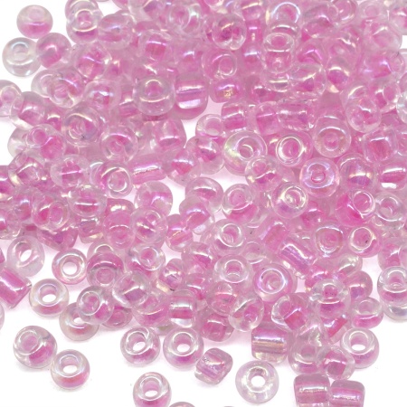 Бисер, (стекло), 11/0, упак./20 гр., Astra&Craft (209 св.розовый/прозр.с цвет.центром (радужный))