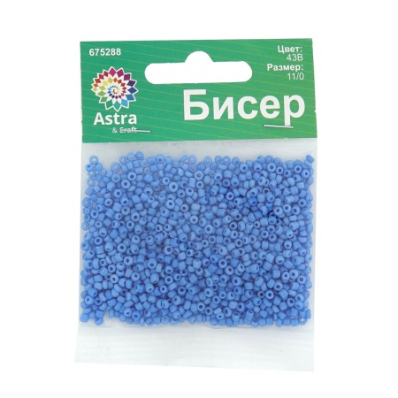 Бисер, (стекло), 11/0, упак./20 гр., Astra&Craft (43 св.голубой/непрозрачный)