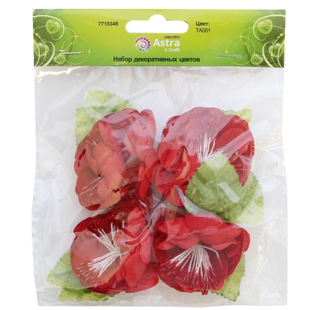 MH1-232 Набор декоративных цветов D=4,5*2,3см, 4шт, Astra&Craft (TA001 красный)