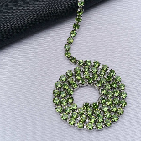 ЦС009СЦ3 Стразовые цепочки (серебро), цвет: зеленый, размер 3 мм, 30 см/упак.