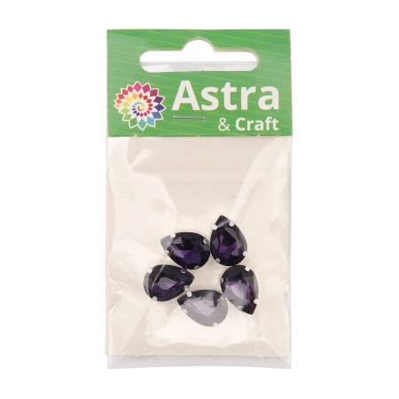 АЦ020НН1014 Хрустальные стразы в цапах формы 'капля', фиолетовый 10х14, 5 шт.