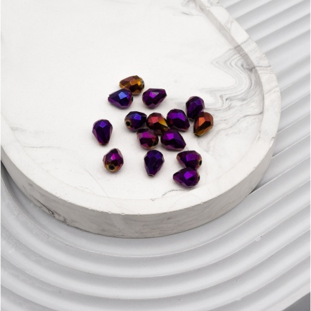 11350 Бусины стеклянные, гальваника, граненые, капля, 5*7мм, 15шт/упак (4-фиолет)