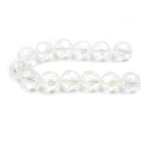 2023 Бусины пластиковые, акрил, прозрач. в цвете, граненые круглые, 8мм, 25гр, Astra&Craft (1AB прозрачный/голограмма)