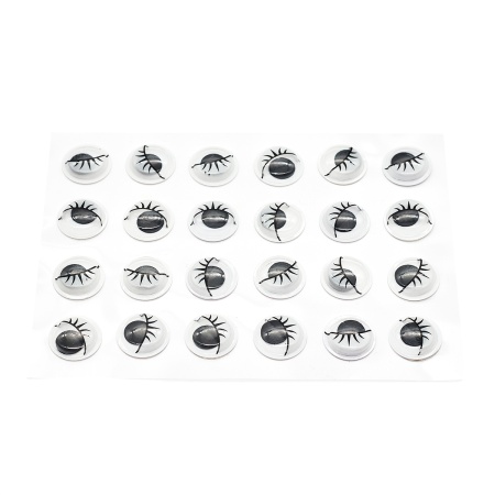 Глазки бегающие овальные на клеевой с ресничками 15мм, 24шт/упак, ч/б, Astra&Craft