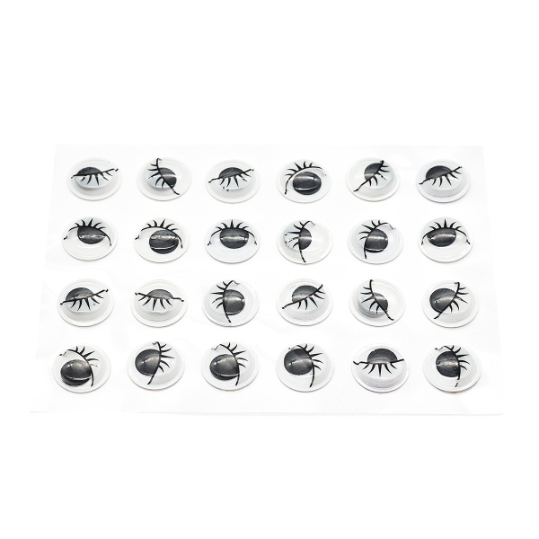 Глазки бегающие овальные на клеевой с ресничками 15мм, 24шт/упак, ч/б, Astra&Craft