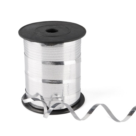 Лента упаковочная металлизированная (для шаров и подарков) 5мм*250м/бобина (серебро металлик)