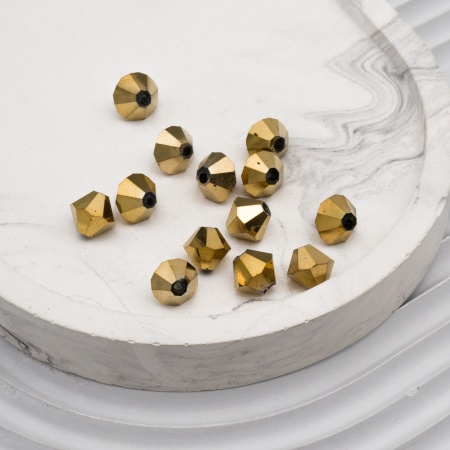 11305 Бусины стеклянные, гальваника, граненые, биконус, 8mm, 13шт/упак (3-золото)
