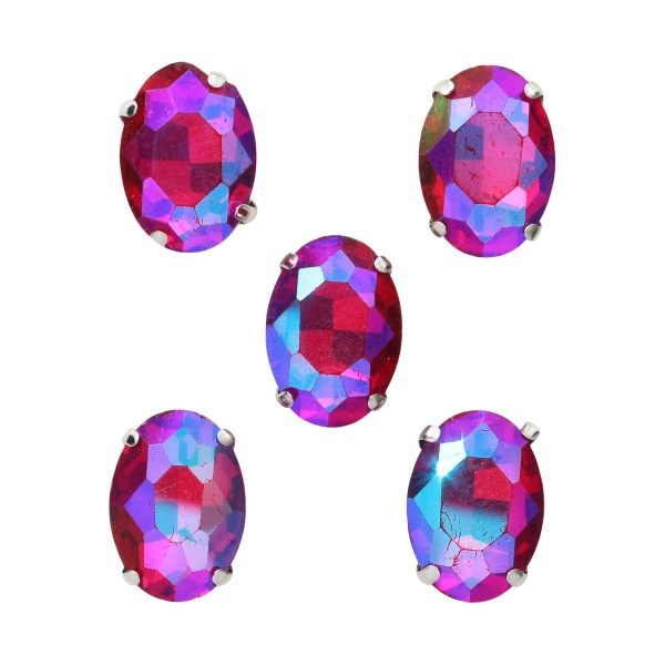 ОЦ006НН1014 Хрустальные стразы в цапах овальной формы, фуксия 10х14 мм, 5 шт.