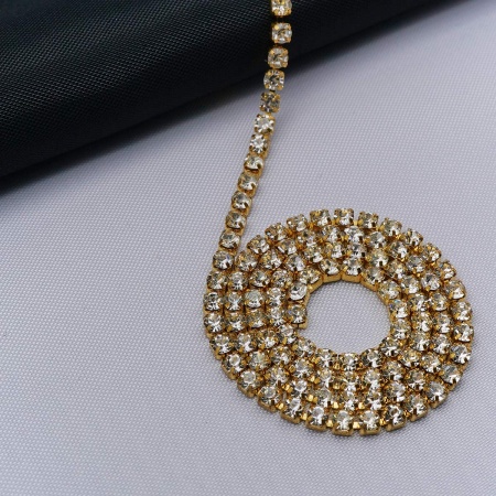 ЦС001ЗЦ2 Стразовые цепочки (золото), цвет: белый, размер 2 мм, 30 см/упак.