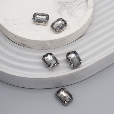 ПЦ015НН1014 Хрустальные стразы в цапах прямоугольные (серебро) серый 10*14мм, 5шт/упак Astra&Craft