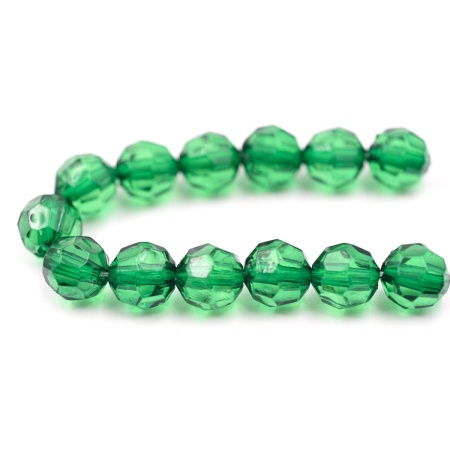 2023 Бусины пластиковые, акрил, прозрач. в цвете, граненые круглые, 8мм, 25гр, Astra&Craft (59 темно-зеленый)