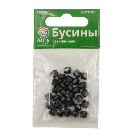 Z-439 Бусины стеклянные, 6*6 мм, упак./30 шт., Astra&Craft (801 черный)
