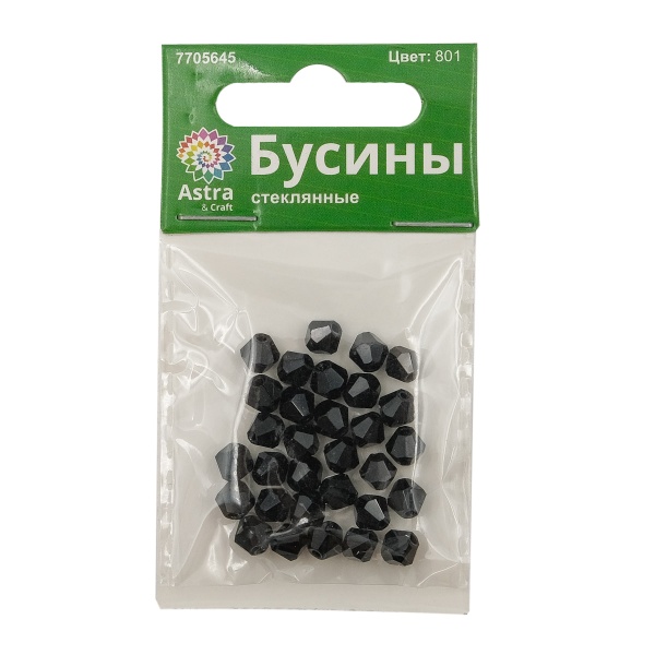 Z-439 Бусины стеклянные, 6*6 мм, упак./30 шт., Astra&Craft (801 черный)